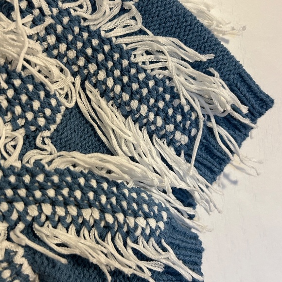 ULLA JOHNSON Blue Fringed Textured Knit Top (New without Tag) - Picture 3 of 7